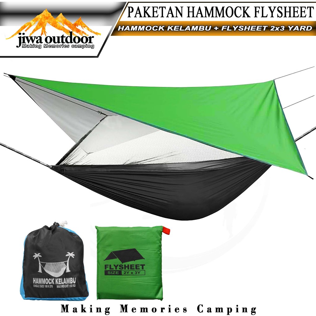 paketan hammock kelambu + flysheet tenda waterproof 2x3 yard paket hemat hammock flysheet camping