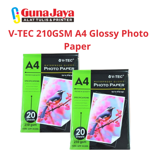 

V-TEC 210GSM A4 Glossy Photo Paper - Kertas Foto Berkualitas Tinggi untuk Cetakan Jernih dan Tajam