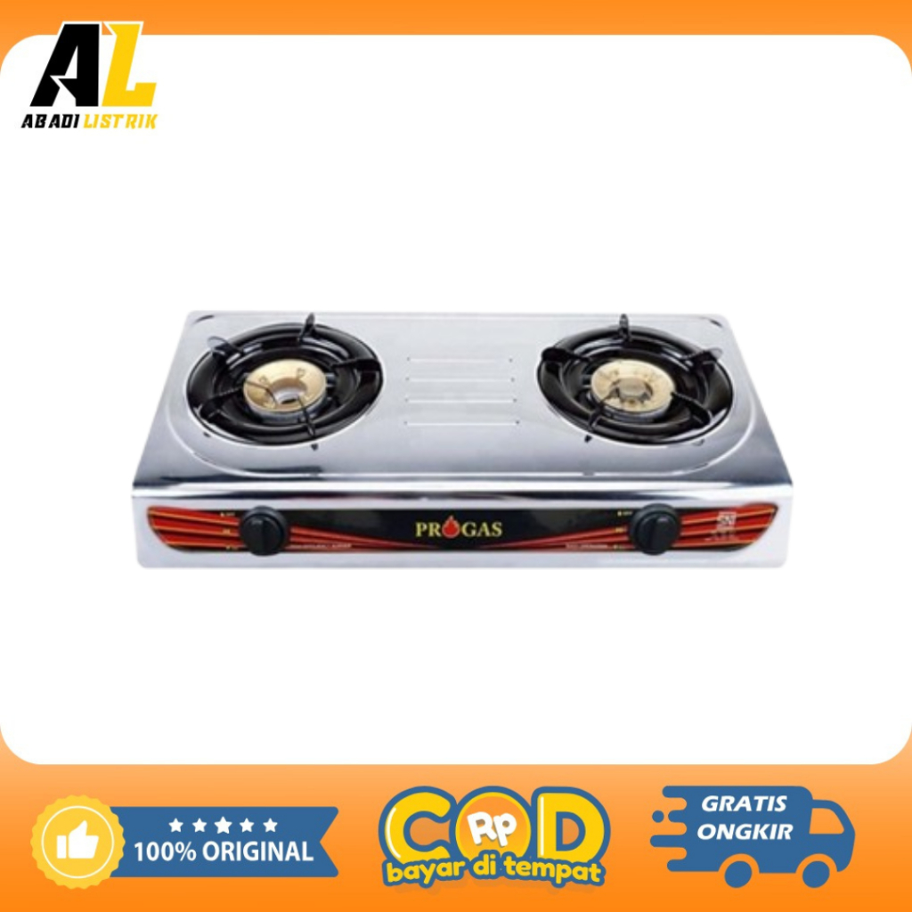 Progas Kompor Gas Stainless 2 Tungku/Kompor Gas progas 2 tungku warna Stainless