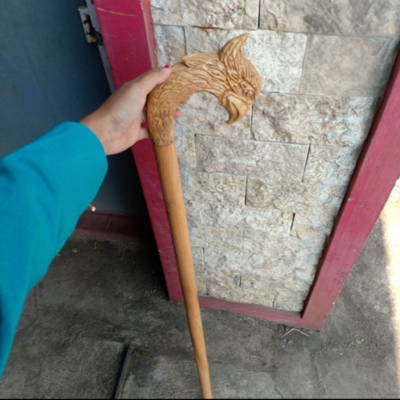 tongkat jalan kayu Bidara ukir Garuda B71