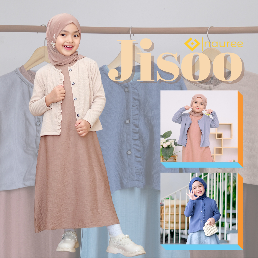 JISOO Inner Gamis Outer Anak | Setelan Korean Style Anak Perempuan | Inner Gamis + Cardigan 1-8 Tahu