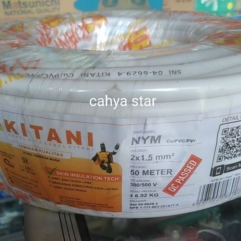 KITANI NYM 2x1,5  kabel tembaga asli SNI meteran permeter