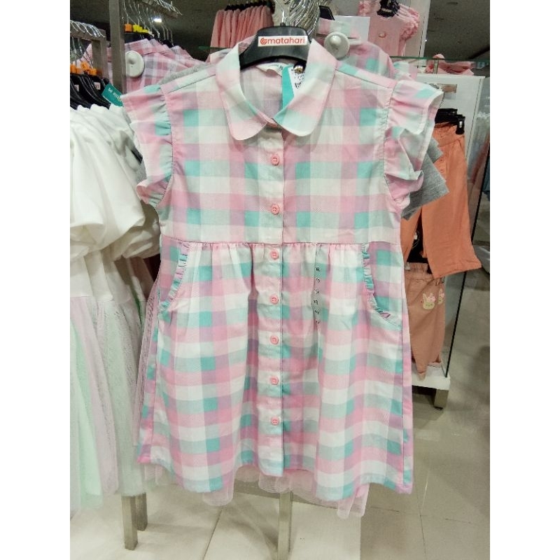 Little M dress anak perempuan / atasan anak perempuan motif kotak-kotak