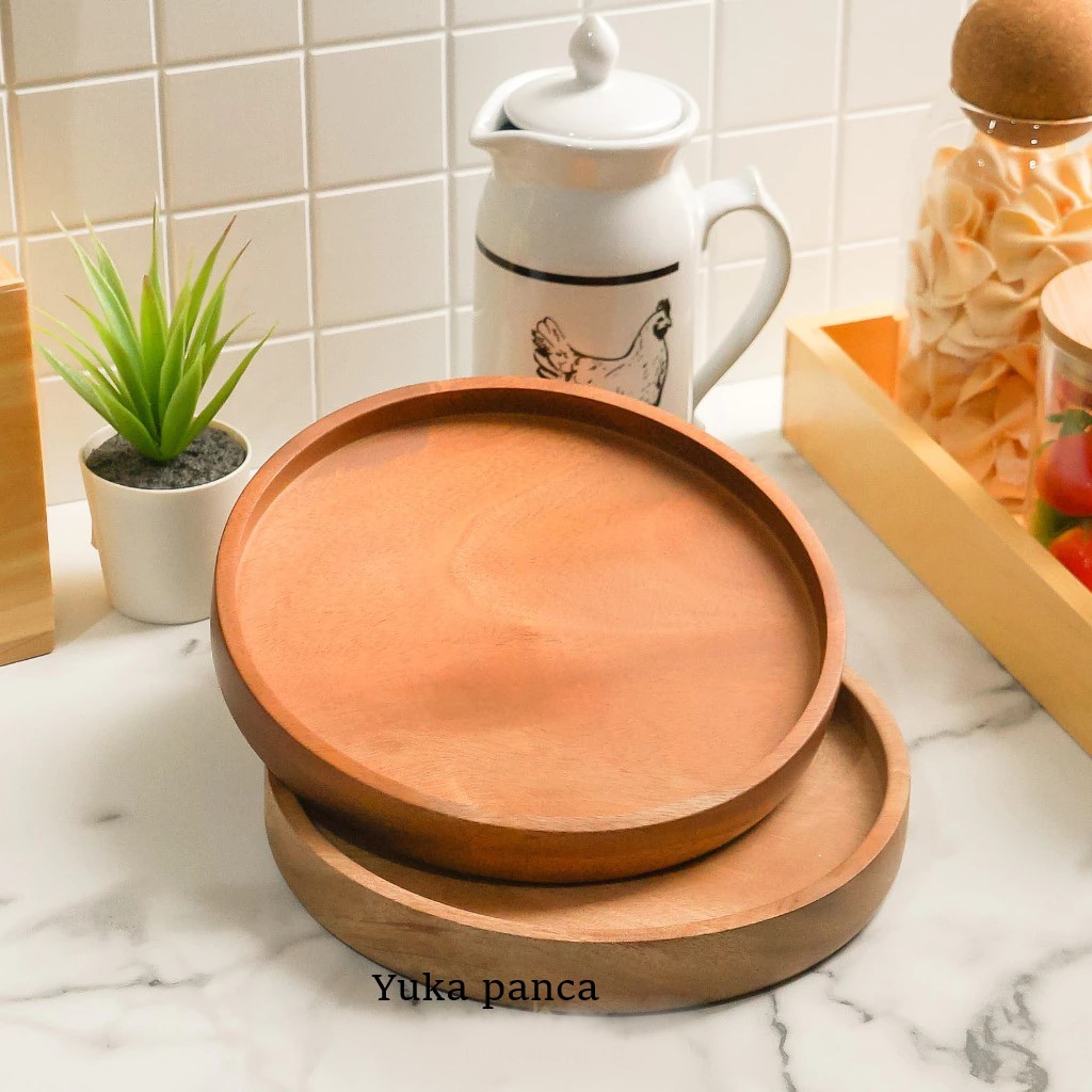 Nampan Kayu Bulat Estetik/Wooden Tray/Baki Hantaran Seserahan Tatakan Kayu Aesthetic