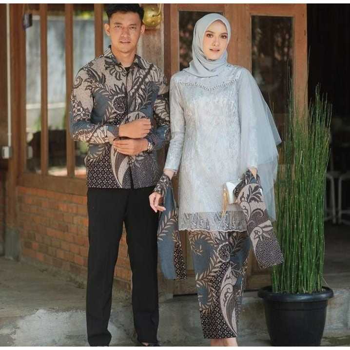 ADA JUMBO Couple Kebaya Lidya Terbaru Modern Brokat Kemeja Batik Lydia Murah Pasangan Lamaran Baju S