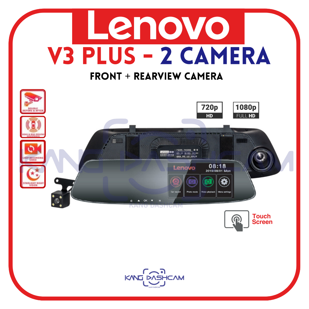 Lenovo V3 Plus Dual Camera Dashcam Car DVR Camera Mobil