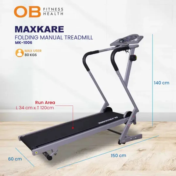 TREADMILL MAXKARE FOLDING MANUAL TREADMILL MK-1006 OB FITNESS HEALTH MANUAL TREADMILL TANPA LISTRIK