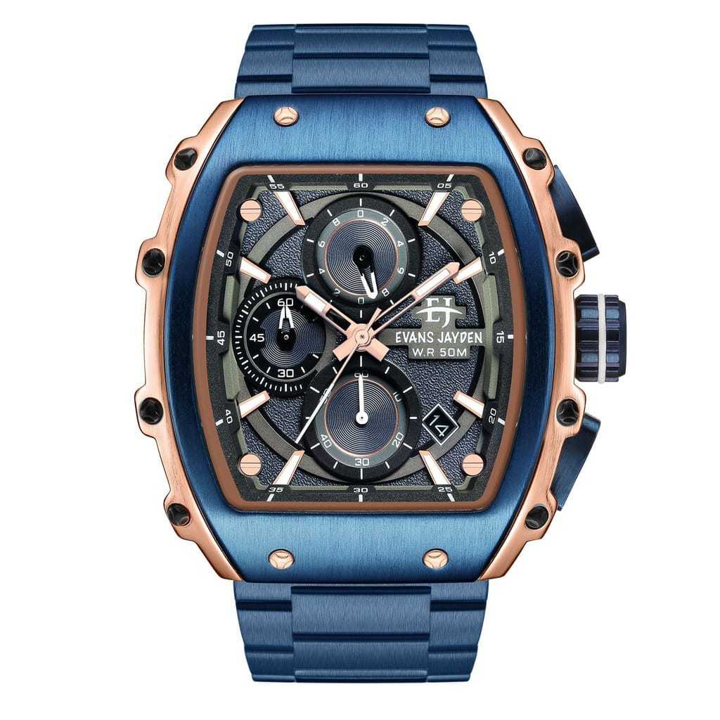 Evans Jayden Jam Tangan Pria 9599 Rantai Stainless Steel Chronograph Kaca Sapphire Water Resistant 5