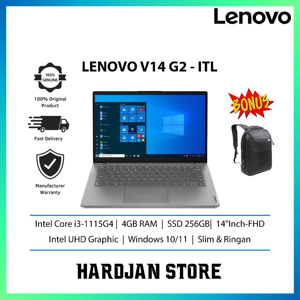 LAPTOP BARU LENOVO V14 G2-ITL INTEL CORE I3-1115G4 RAM 4GB SSD 256GB LAYAR 14"INCH-FHD