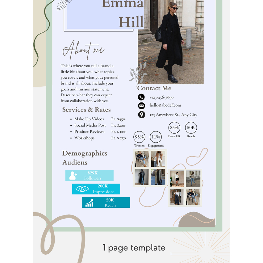 Media Kit Template Canva Rate Sheet Template Instagram Media Kit Template Blogger Press Kit Template