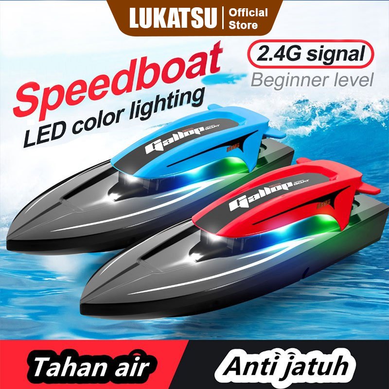 LUKATSU Mainan Speed Boat Remote Control 2.4GHz Kapal Pesiar Tahan Air 20km/h Mainan Speedboat Air D