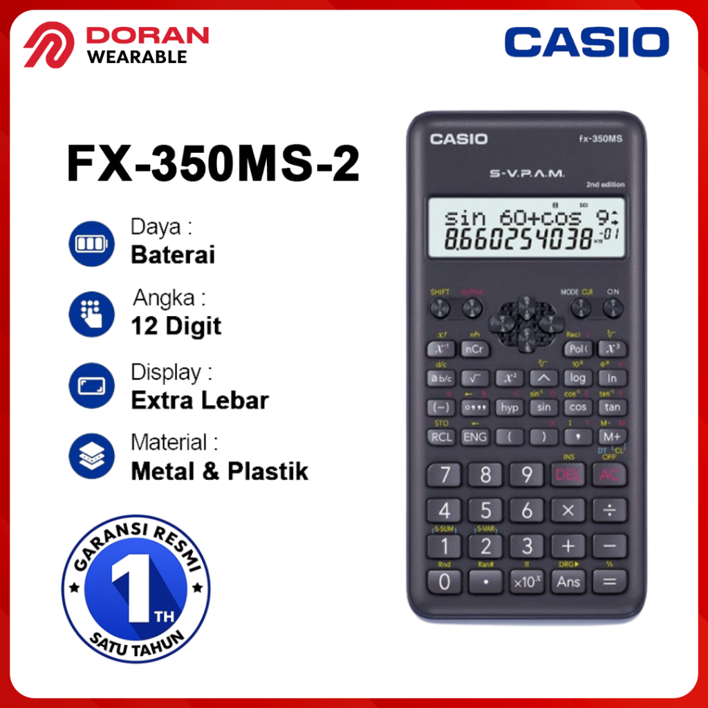 

CASIO Kalkulator Casio FX-350MS-2 | Calculator Scientific Casio FX-350MS 2 - Garansi 1 Tahun