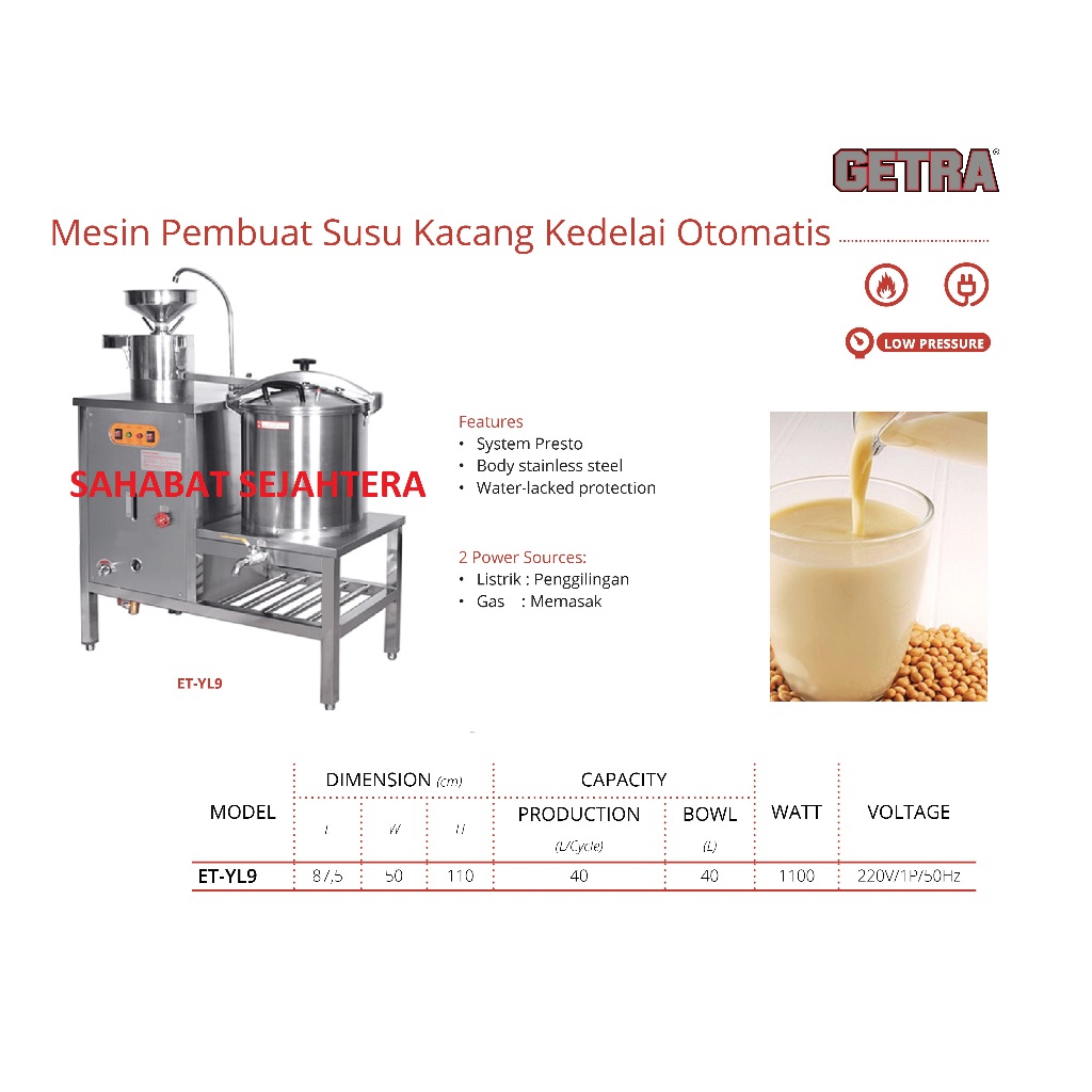 GETRA Pembuat Susu Kacang Kedelai Otomatis ET-YL9 Mesin Pembuat Susu Kedelai