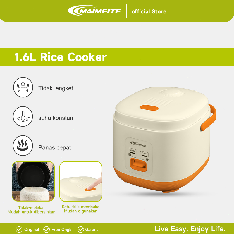 MAIMEITE Rice Cooker 1.6L Mejikom Kecil Mengukus Dan Memasak Rice Cooker Low Carbo Magicom Penanak N