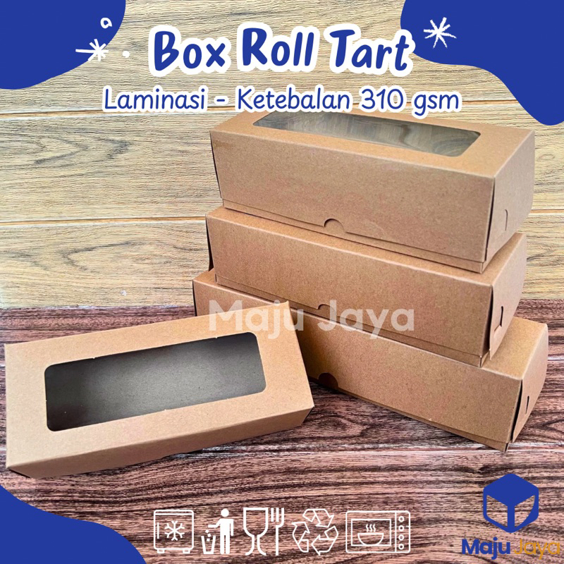 Maju Jaya - Box Roll Tart Bolu Gulung Spikoe Kraft Window Coklat Laminasi 310 gsm / Kemasan Kue Roti