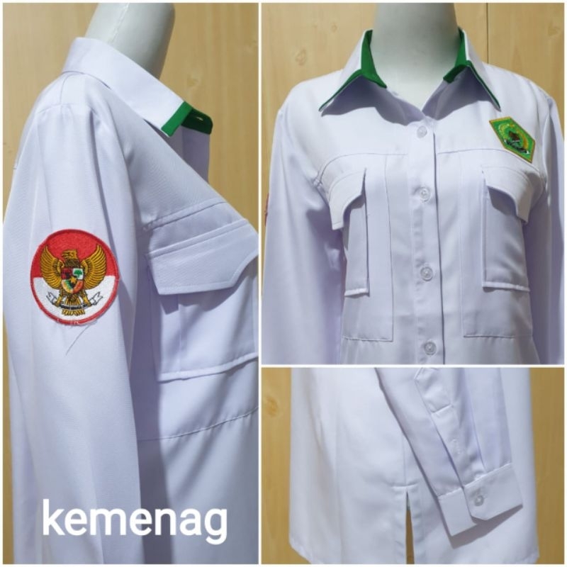 Atasan Kemeja Putih KEMENAG Wanita NON PURING , Baju Dinas Kememtrian Agama Wanita NON PURING , Sera