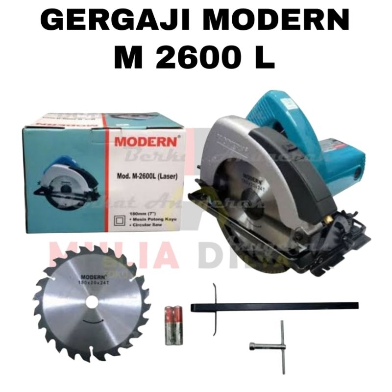 Mesin Gergaji Listrik Potong Belah Kayu Circular Saw Modern 2600L M Laser