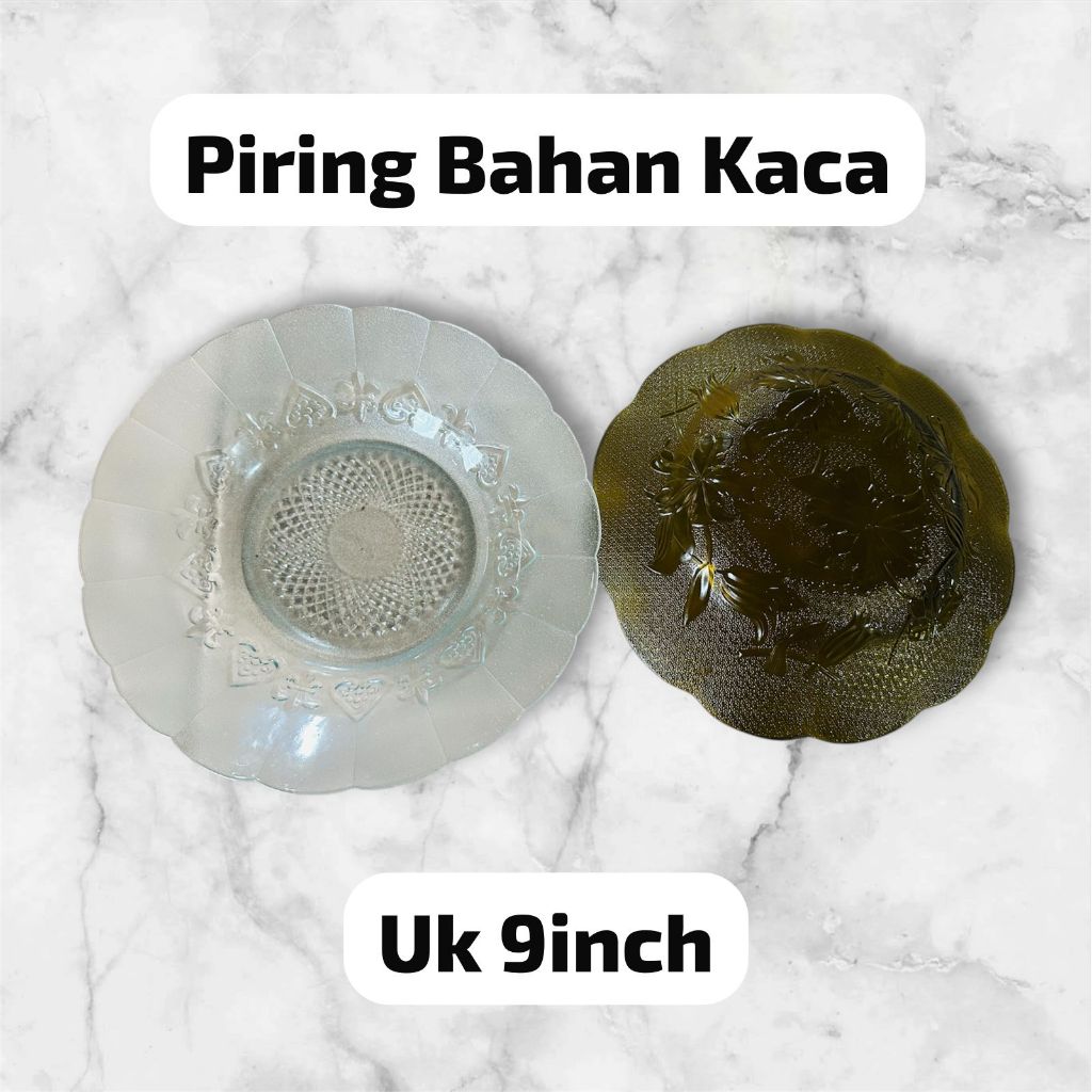 Piring Kaca Motif Murah Satuan 9" 9 inch / Piring Makan Beling - Piring Kaca / Piring Makan Kaca Mot