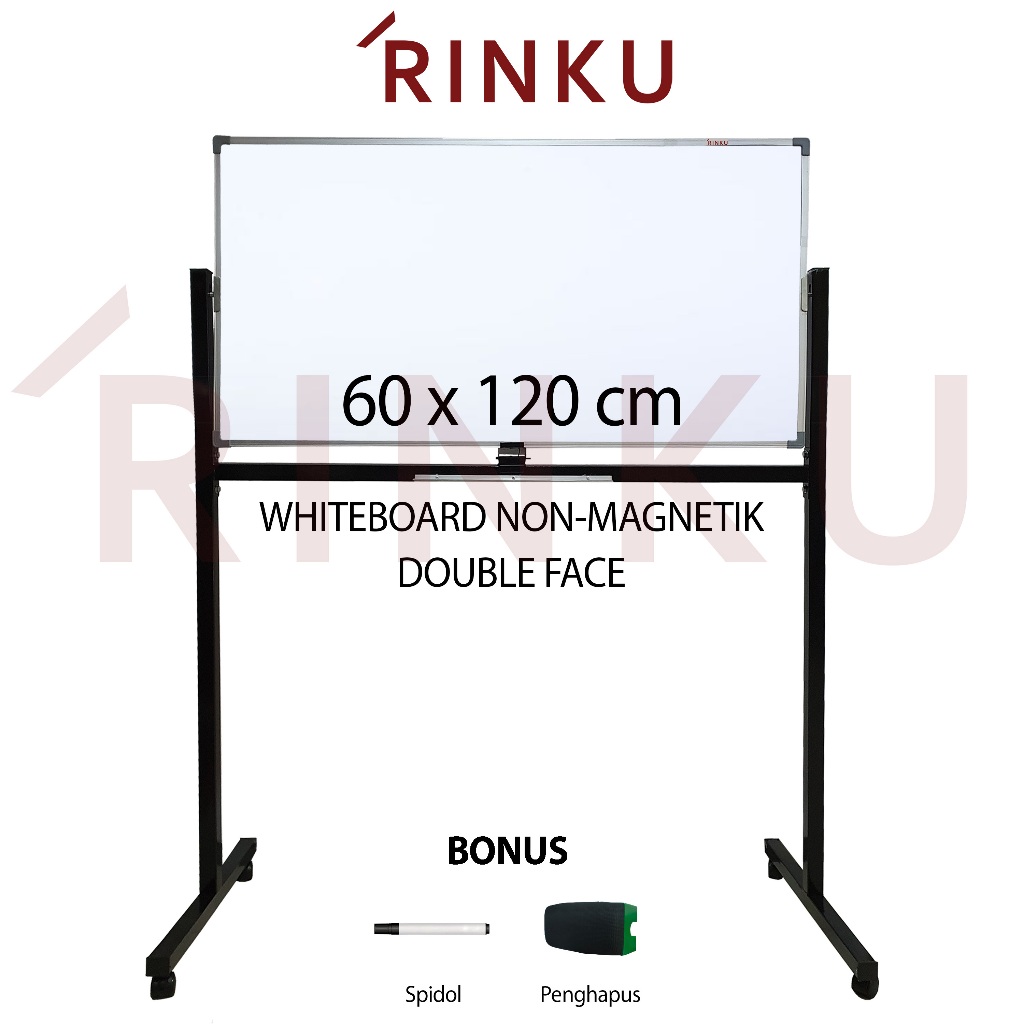 

Papan Tulis Whiteboard Standing Non Magnetik Double Face Rinku 60x120 cm