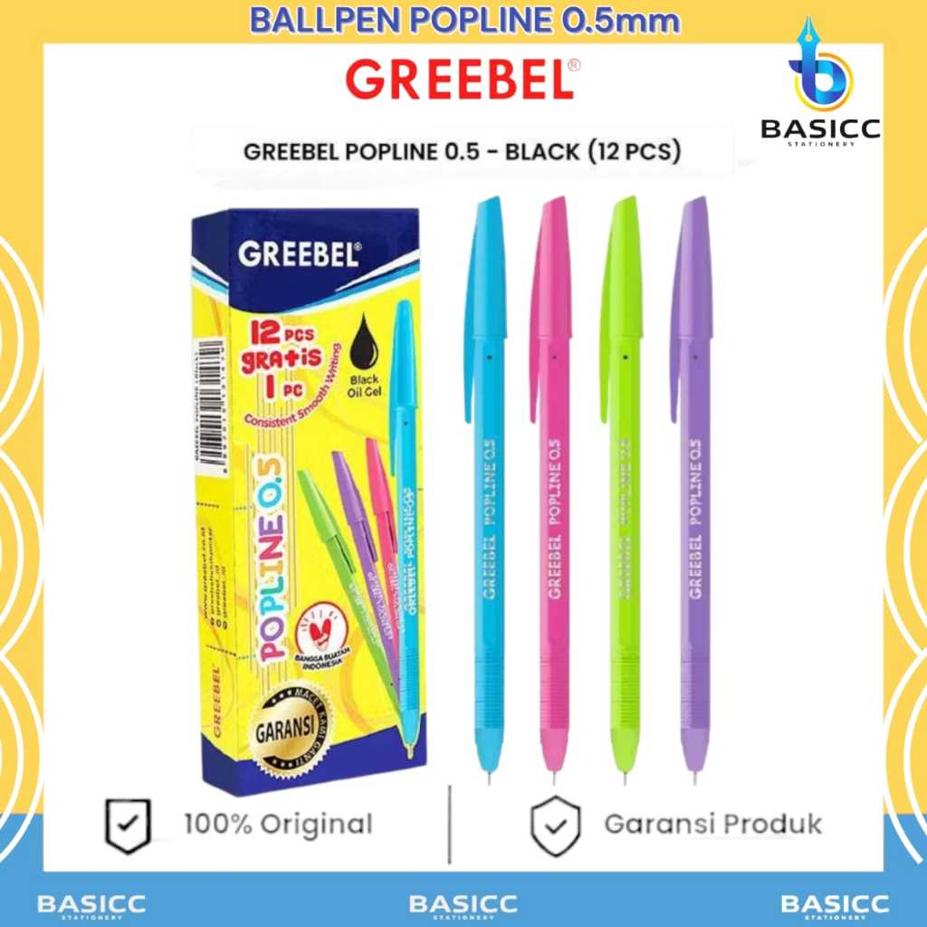 

Greebel Pen Ballpoint Popline 0.5mm Black | @1Ktk=12+1Pcs