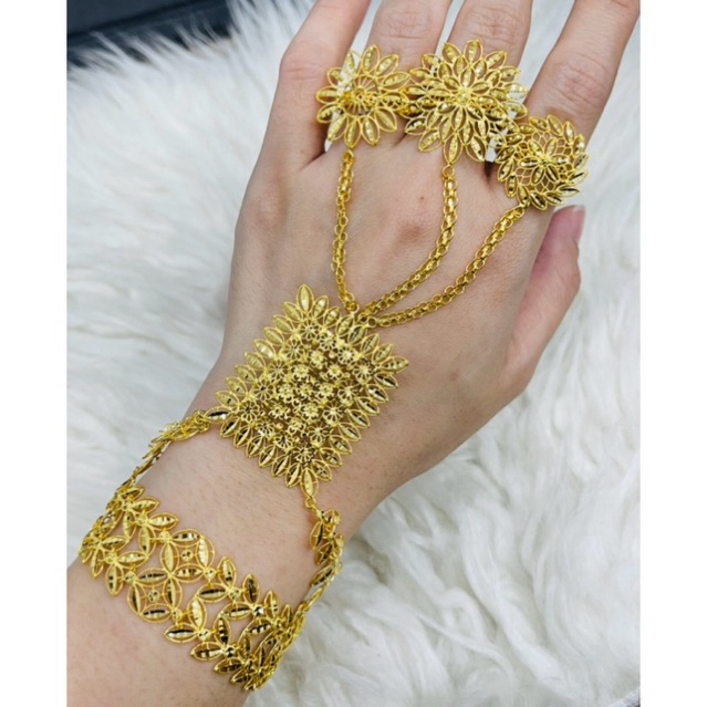 gelang india kerawang tiga cincin mewah elegant emas asli kadar 700