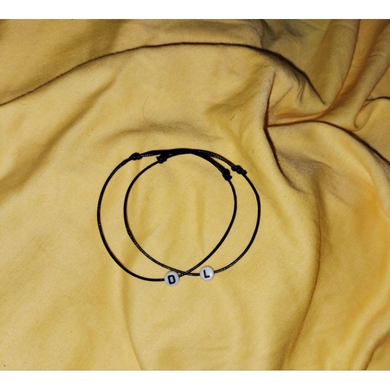 gelang couple inisial hitam tali korea