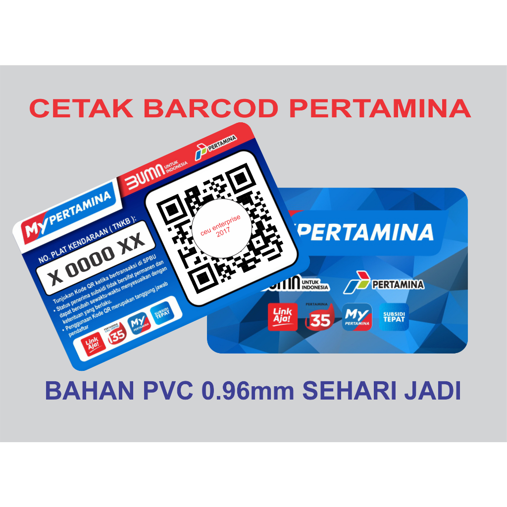 

cetak KARTU QR BARCOD MY PERTAMINA sehari jadi Bahan PCV TRBAL