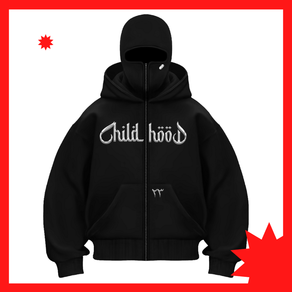Childhood Hoodie Balaclava Zipper Metallic Jaket Boxy Hitam Oversize