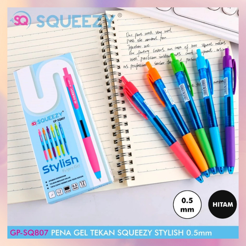 

[1 Lusin/ 12 Pcs] Pulpen Bolpen Gel Pen Cetek SQUEEZY Stylish GP-SQ807 Hitam 0.5mm