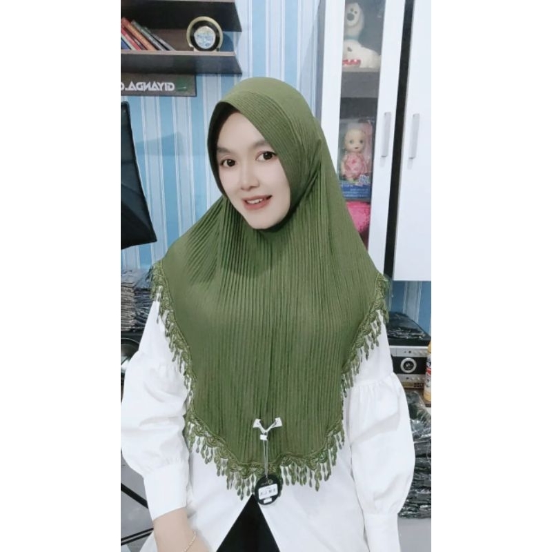 218 JILBAB Al Faezya plisket jersey airis renda rintik senada/Hijab AF renda ori by bunyamin