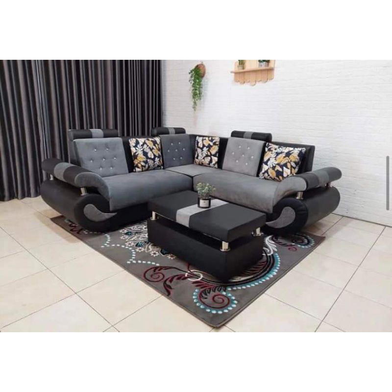 Sofa sudut Ggs abu hitam