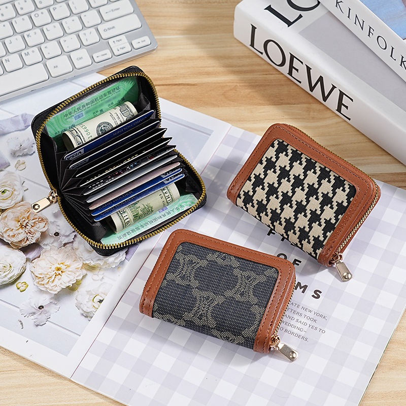 Dompet koin dan kartu kanvas  dompet wanita houndstooth