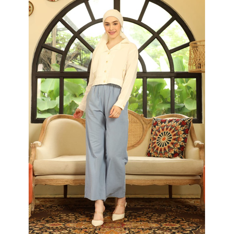 Aimegallery REAL PICT SET HIJAB FRIENDLY / LAUREN BUTTON LONGSLEEVE SET LINEN KOREA / Set Linen Busu