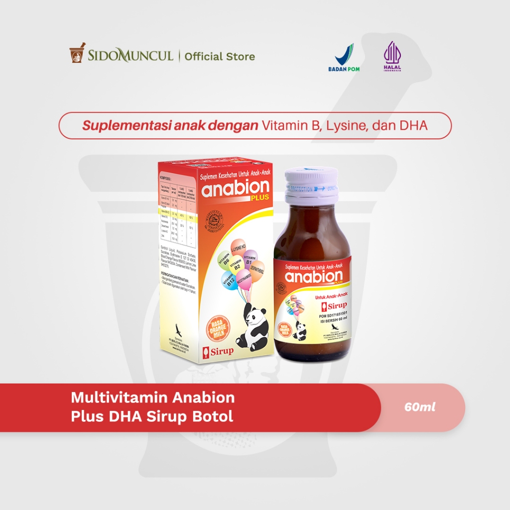 Multivitamin Anabion Plus DHA Sirup Botol 60 ml - Vitamin Penambah Nafsu Makan dan Pertumbuhan Anak