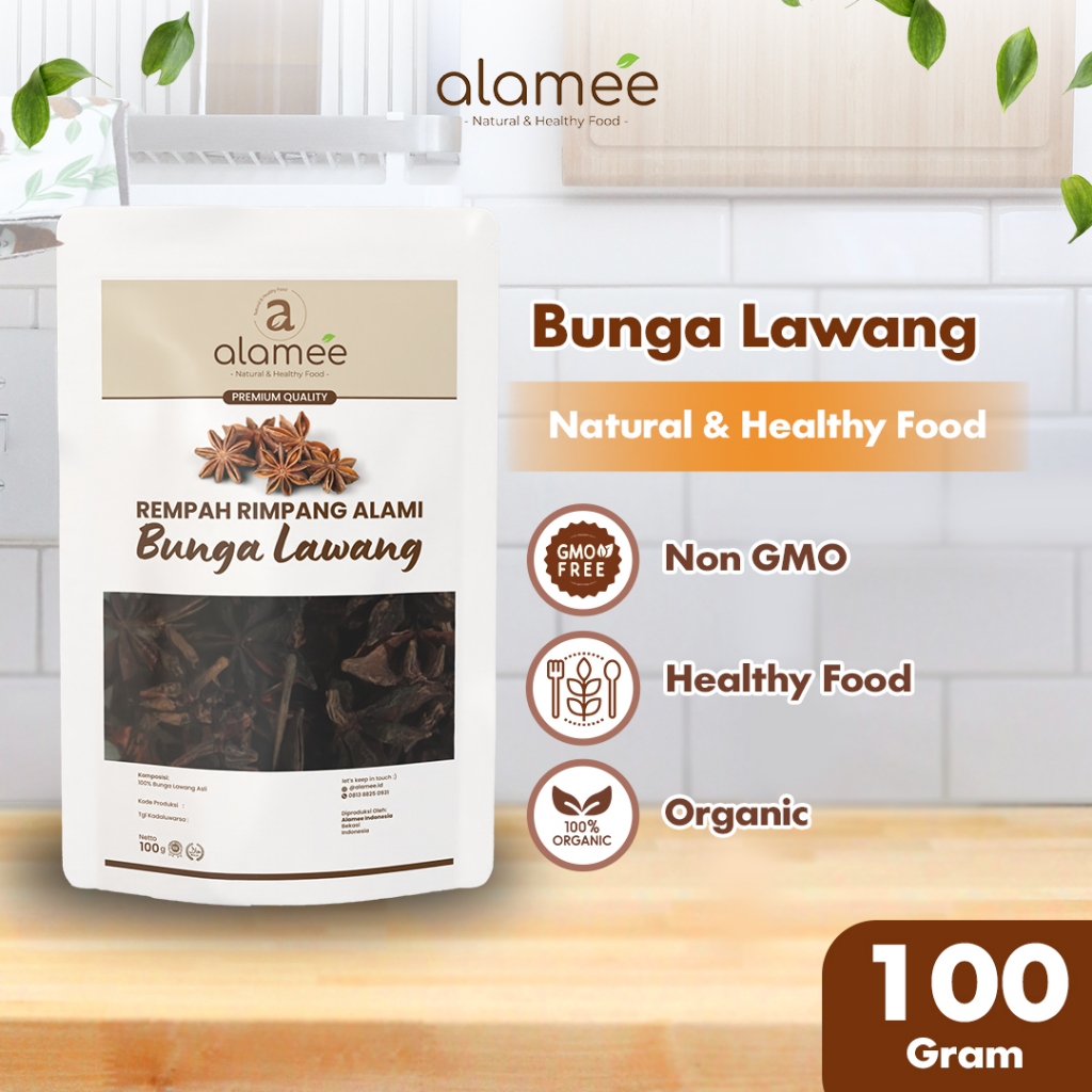 

ALAMEE Bunga Lawang Kering Pekak Star Anise Rempah Organik Alami Bumbu Seasoning Masakan Masak 100gr