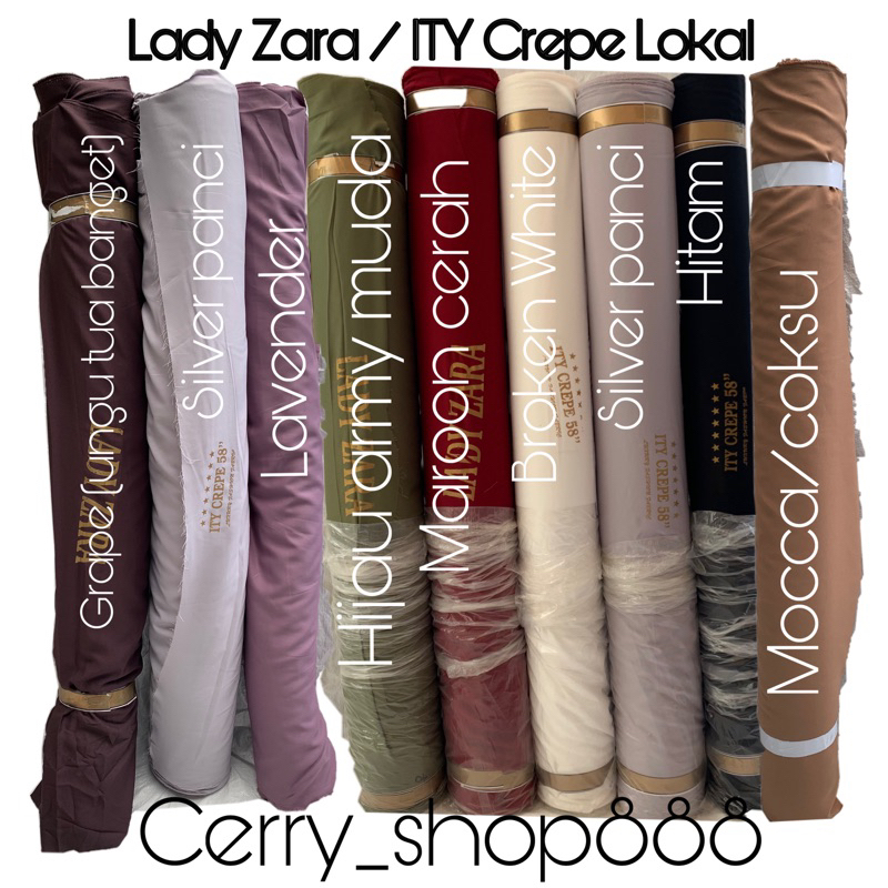 0,5 meter kain lady zara ity crepe lokal lavender army tni mocca navy grape maroon silver panci kain