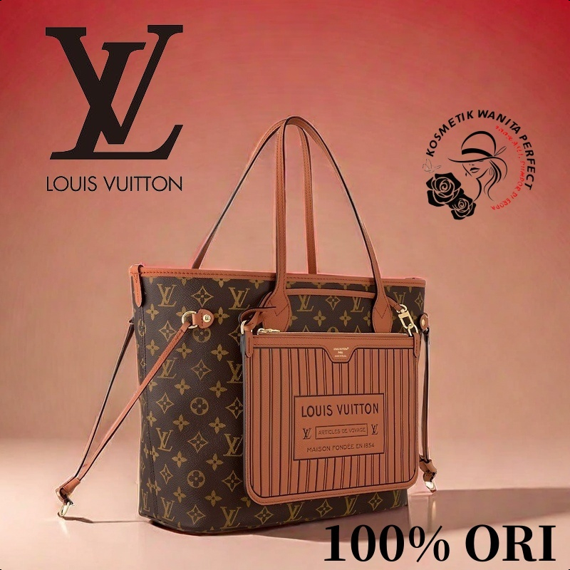 【100% Original】LV Louis Vuitton  Neverfull handle bag/ lebih besar tas wanita[Box + dust bag]