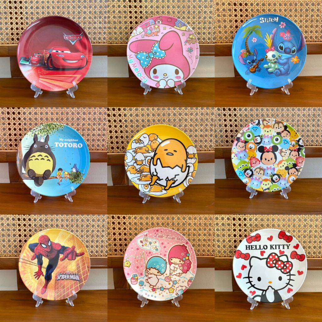 Piring Melamine Plastik Disney Sanrio Mickey Minnie Stitch Tsum Tsum Cars Spiderman Hello Kitty My M