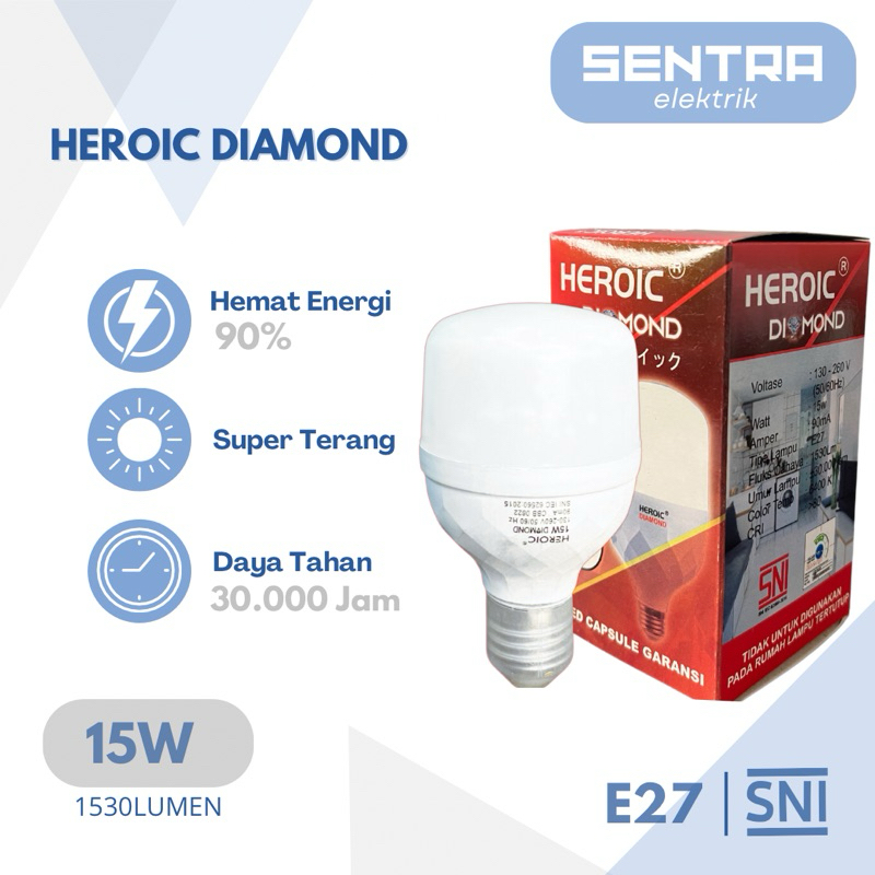 Lampu LED Heroic Diamond 15 Watt / Lampu Bohlam LED  Heroic 15W SNI