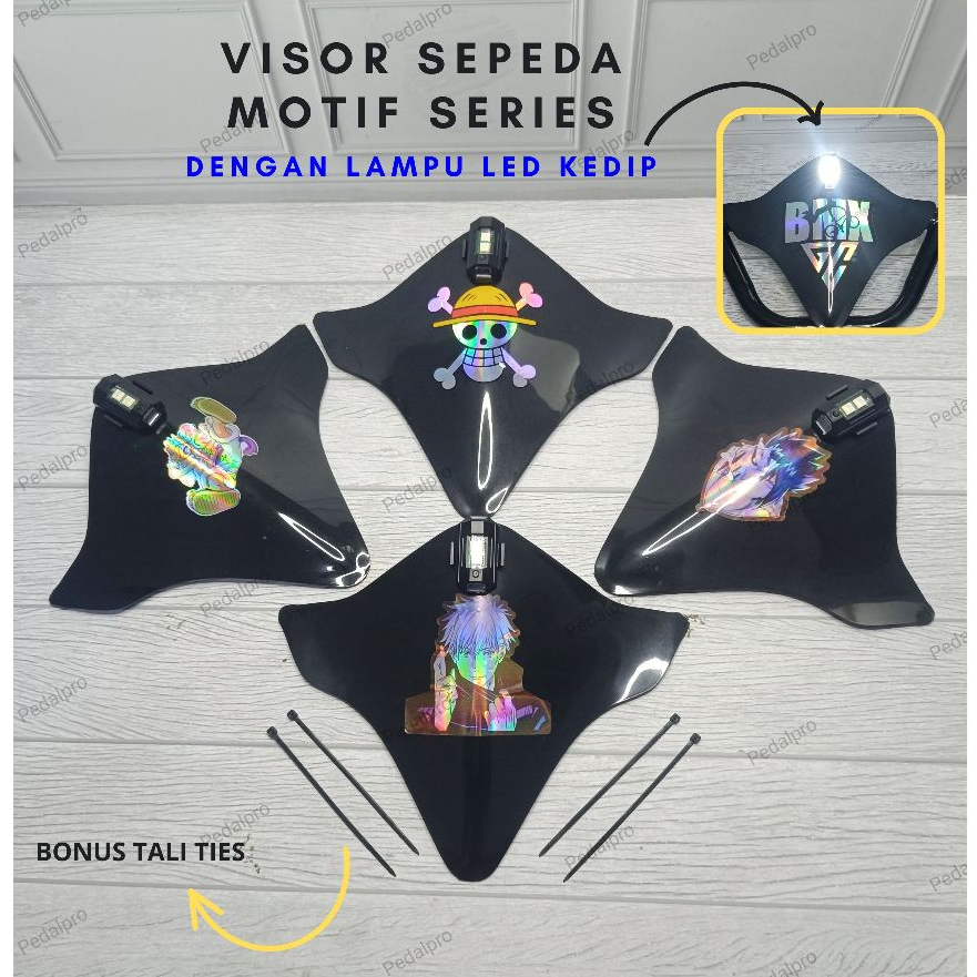 VISOR SEPEDA MOTIF ANIME DENGAN LAMPU LED TEMPEL KEDAP KEDIP UNIVERSAL VARIASI AKSESORIS SEPEDA BMX 