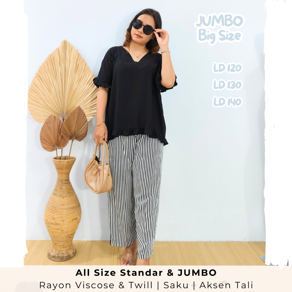 Set Nayla - Setelan Jumbo Big Size LD 120 130 140 Bahan Kombinasi Rayon Twill Viscose