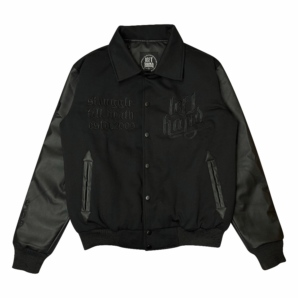 Lefthand Jaket Varsity Black on Black Embordiery floinv