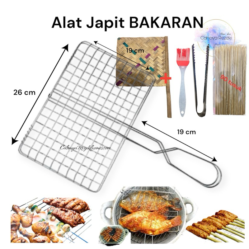 Alat BAKARAN ikan sate Stainless | pemanggang ikan sate murah | jepit japit Cepit Bakar sate | Kipas