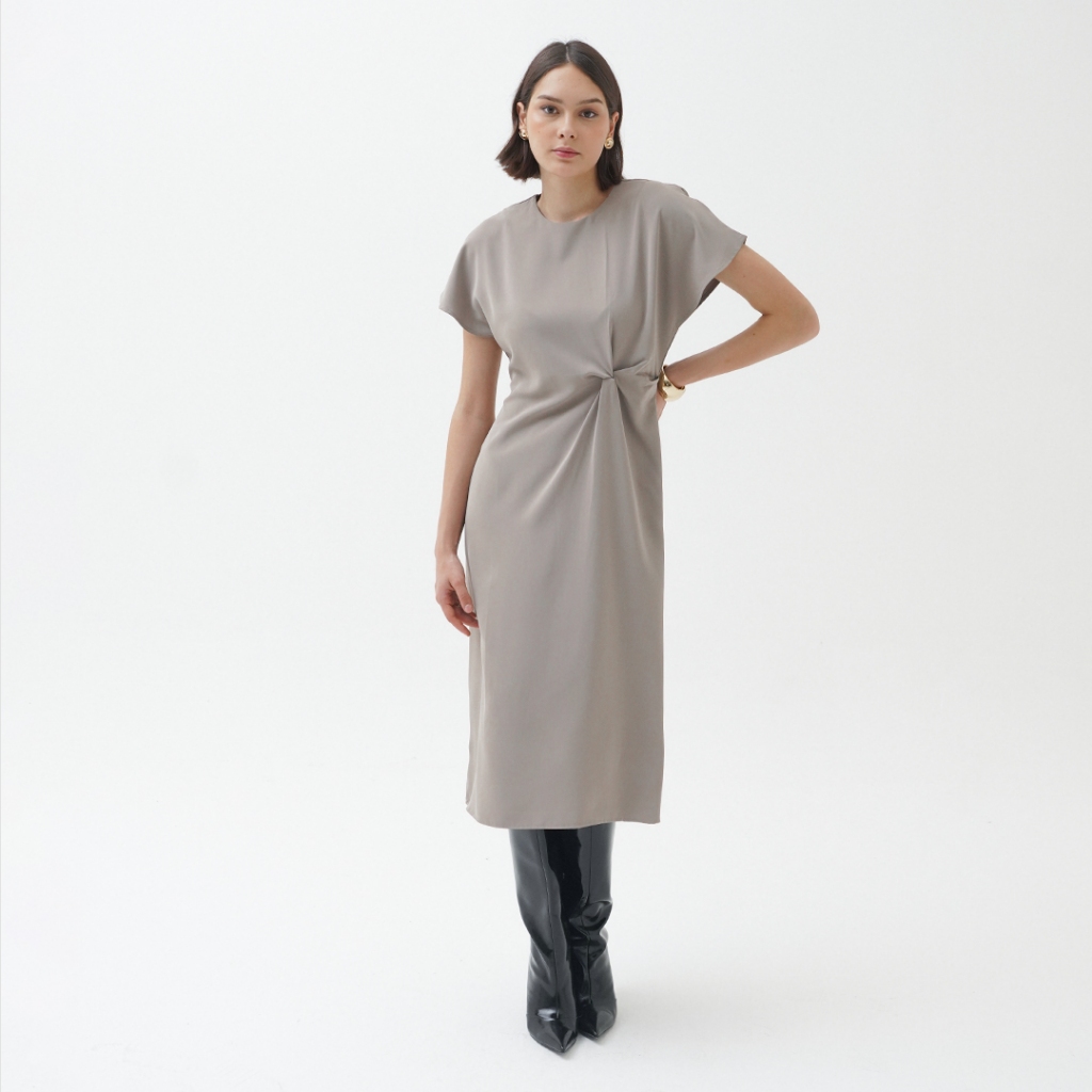 Mississippi A Nights Tale Satin Midi Dress With Gathered Waist LIN000545M Olive