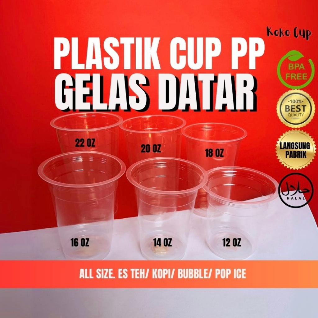 GO CUP Gelas Plastik DATAR polos 7 gram ukuran 12oz 14oz 16oz 18oz 20oz 22oz / Cup Es Teh