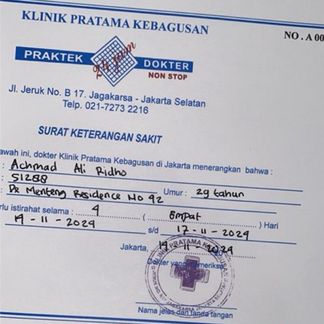 

Desain Custom Skd Keterangan Libur / Izin / Sakit / Foto-Pdf / Fisik