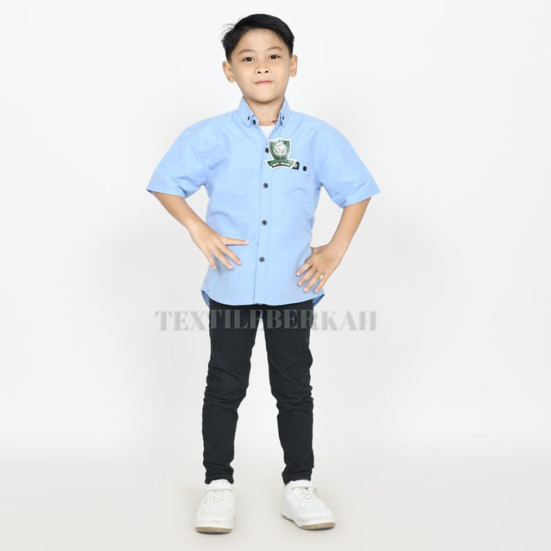 Kemeja Polos Anak Lengan Pendek Warna Soft Blue