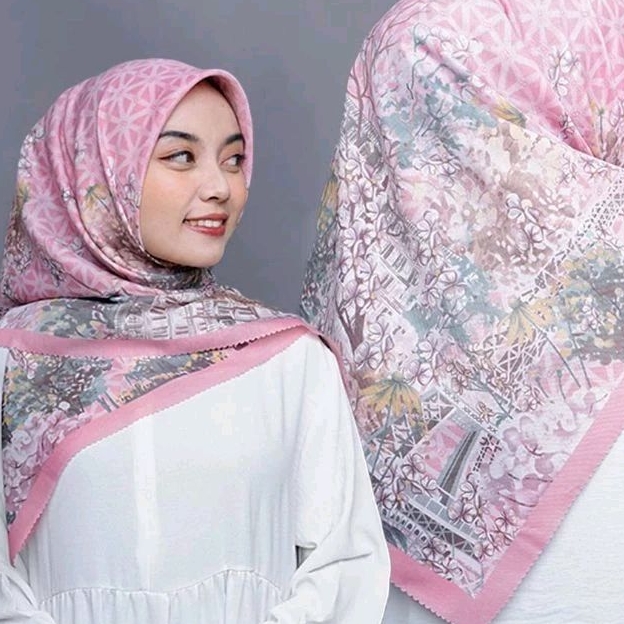 M I K H A hijab voal hijab segi empat motif pink in paris