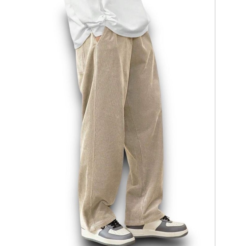 Celana Corduroy Pria panjang oversize celana Loose pants baggy pants