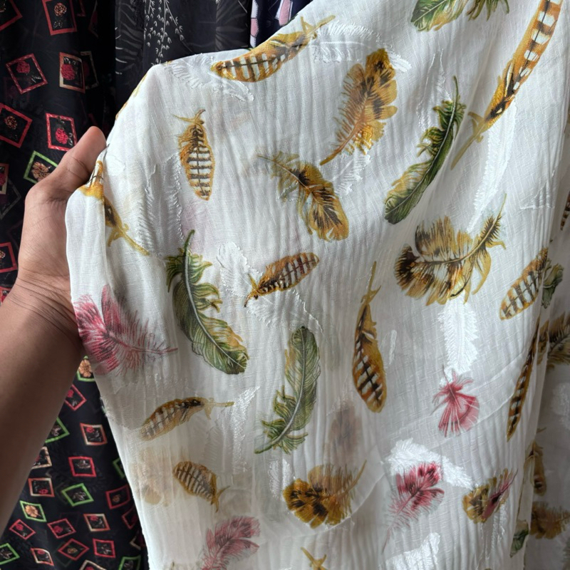 Kain Ceruty Uragiri premium motif - kain ceruti rubiah Motif bulu - kain motif bulu - kain sifon rub